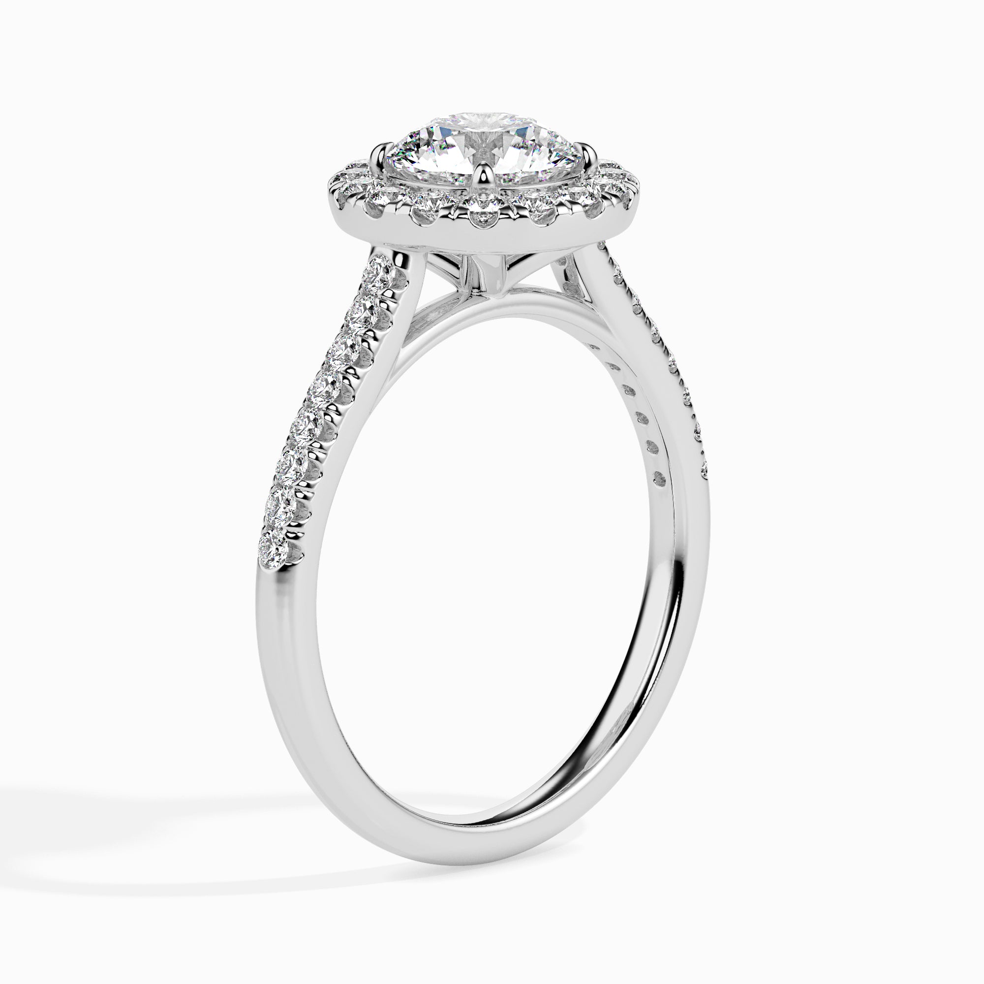 1-Carat Lab Grown Solitaire Halo Diamond Shank Platinum Ring JL PT LG G 19031-B