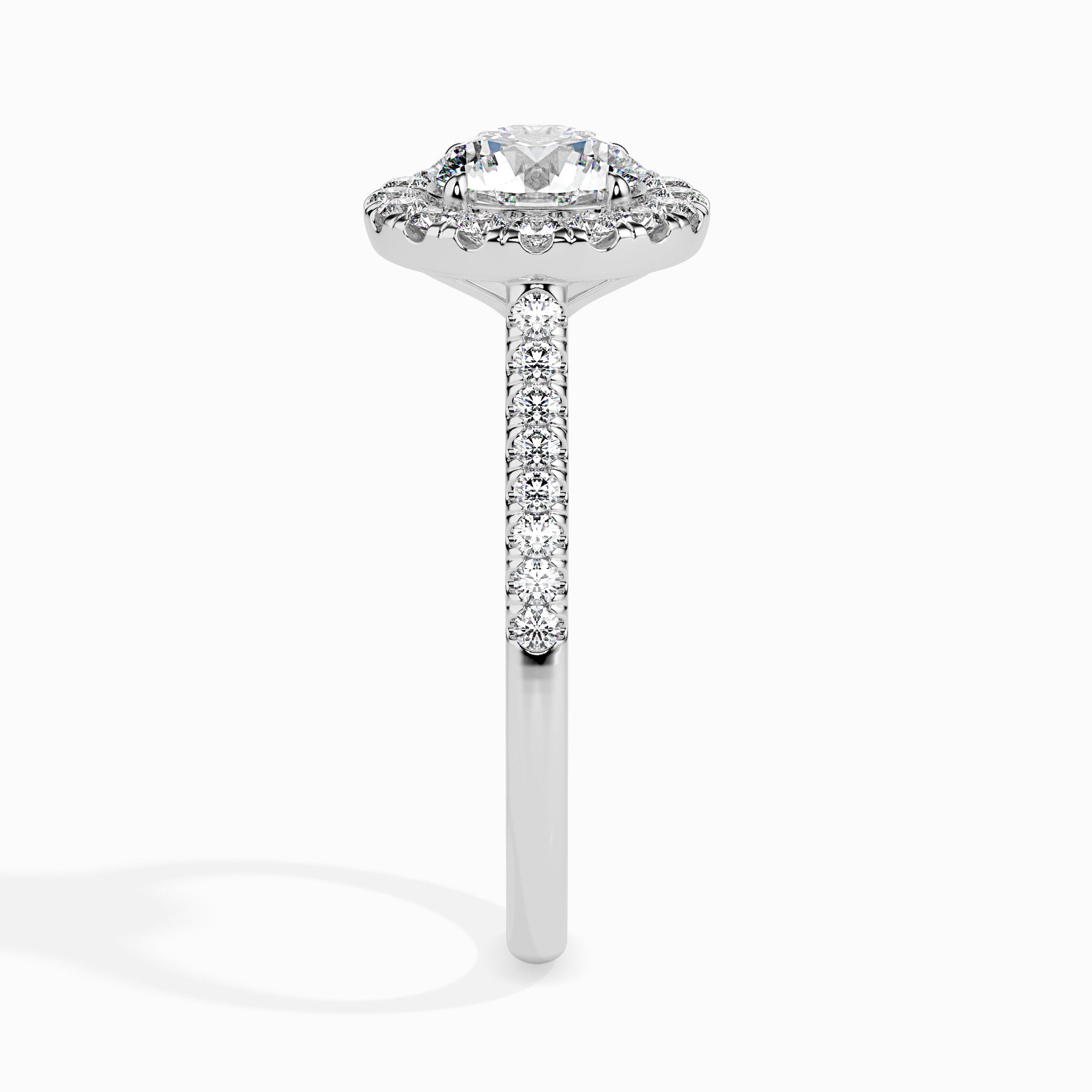 50-Pointer Solitaire Halo Diamond Shank Platinum Ring JL PT 19031-A   Jewelove.US