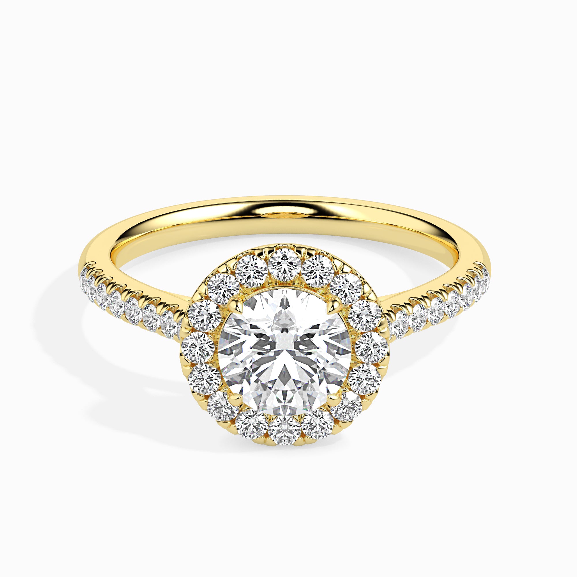 50-Pointer Solitaire Halo Diamond Shank 18K Yellow Gold Ring JL AU 19031Y-A   Jewelove.US