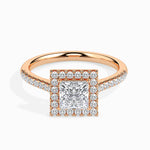 Load image into Gallery viewer, 70-Pointer Princess Cut Solitaire Halo Diamond Shank 18K Rose Gold Ring JL AU 19032R-B   Jewelove.US
