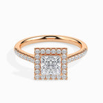 Load image into Gallery viewer, 50-Pointer Princess Cut Solitaire Halo Diamond Shank 18K Rose Gold Ring JL AU 19032R-A
