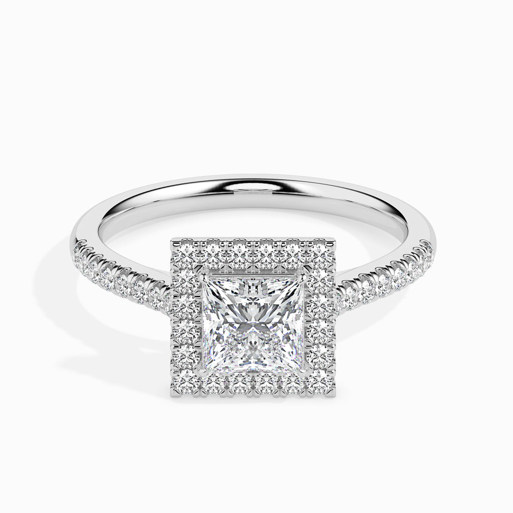 1-Carat Princess Cut Solitaire Halo Diamond Shank Platinum Ring JL PT 19032-C   Jewelove.US