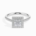 Load image into Gallery viewer, 30-Pointer Princess Cut Solitaire Halo Diamond Shank Platinum Ring JL PT 19032   Jewelove.US
