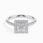 Load image into Gallery viewer, 70-Pointer Princess Cut Solitaire Halo Diamond Shank Platinum Ring JL PT 19032-B
