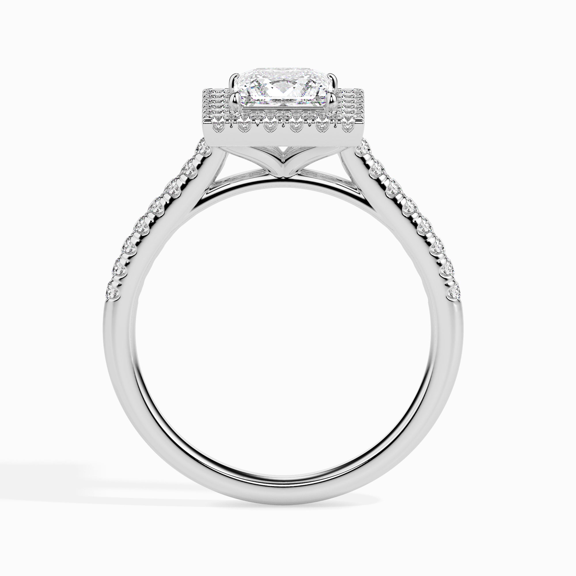 30-Pointer Princess Cut Solitaire Halo Diamond Shank Platinum Ring JL PT 19032   Jewelove.US