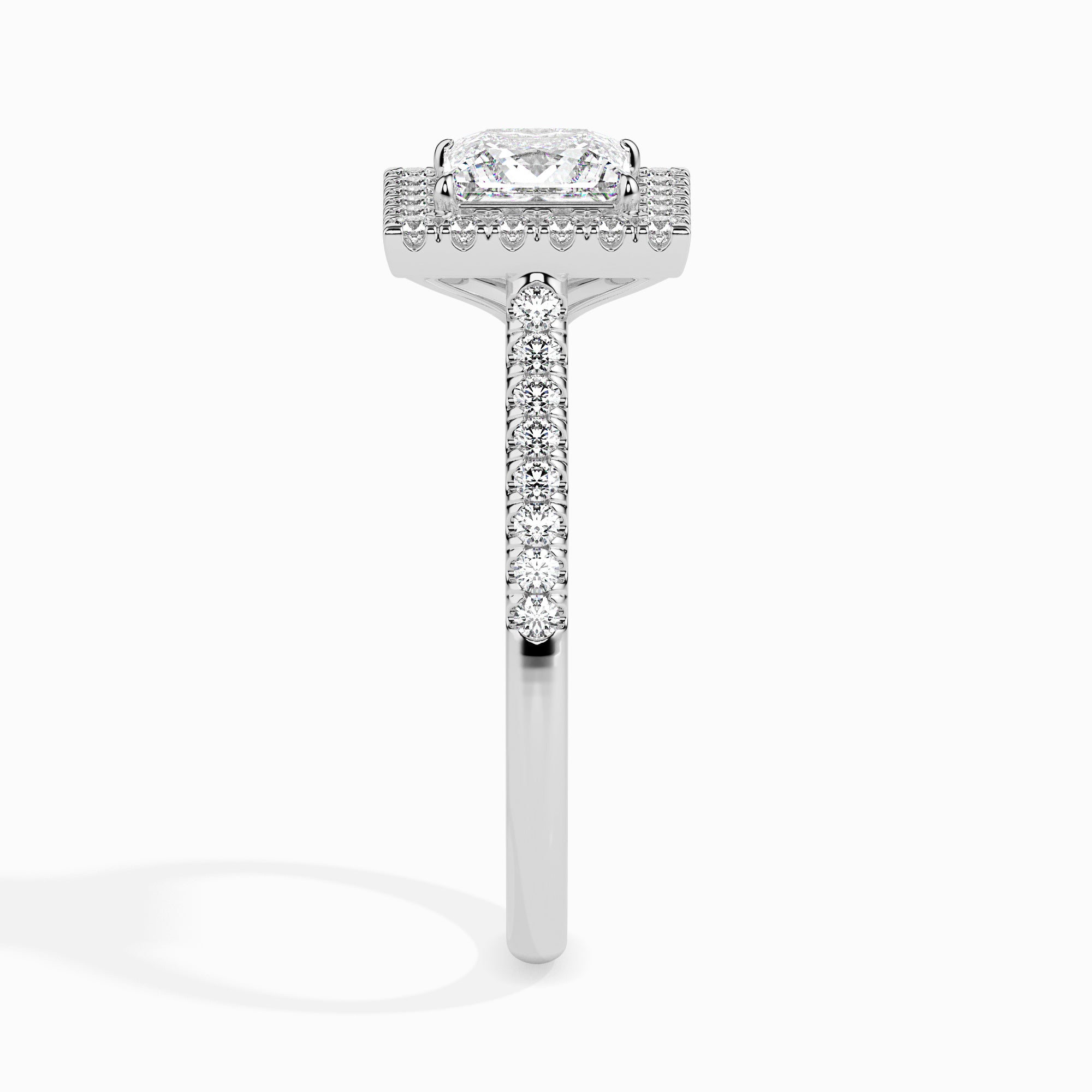 70-Pointer Princess Cut Solitaire Halo Diamond Shank Platinum Ring JL PT 19032-B