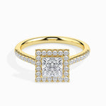 Load image into Gallery viewer, 70-Pointer Princess Cut Solitaire Halo Diamond Shank 18K Yellow Gold Ring JL AU 19032Y-B
