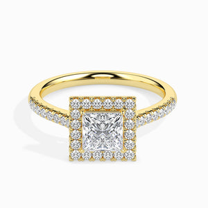 70-Pointer Princess Cut Solitaire Halo Diamond Shank 18K Yellow Gold Ring JL AU 19032Y-B