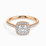 Load image into Gallery viewer, 50-Pointer Cushion Cut Solitaire Halo Diamond Shank 18K Rose Gold Ring JL AU 19033R-A   Jewelove.US
