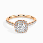 Load image into Gallery viewer, 70-Pointer Cushion Cut Solitaire Halo Diamond Shank 18K Rose Gold Ring JL AU 19033R-B   Jewelove.US
