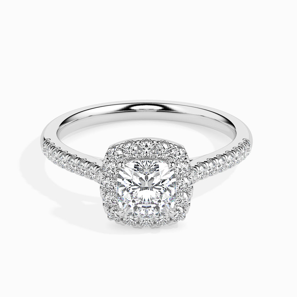 30-Pointer Cushion Cut Solitaire Halo Diamond Shank Platinum Engagement Ring JL PT 19033   Jewelove.US