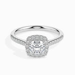 Load image into Gallery viewer, 50-Pointer Cushion Cut Solitaire Halo Diamond Shank Platinum Engagement Ring JL PT 19033-A   Jewelove.US
