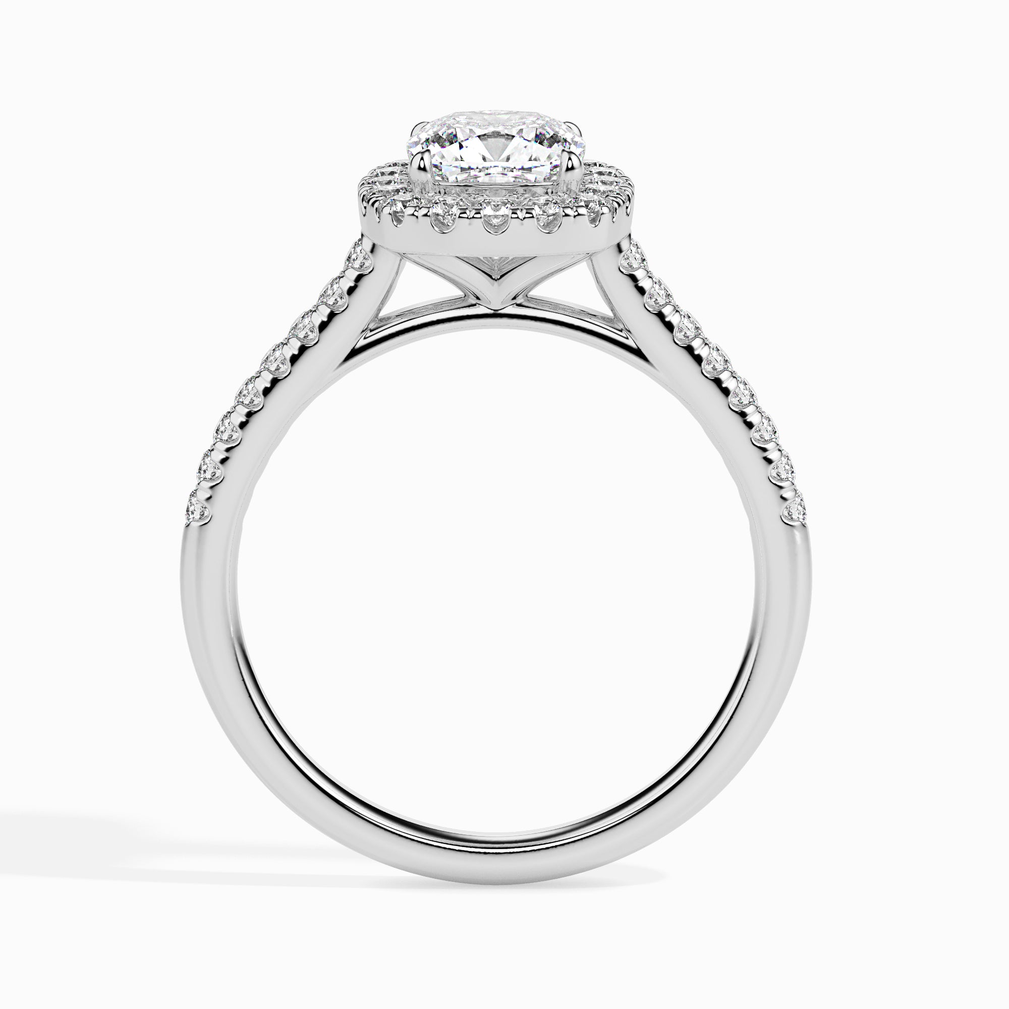 30-Pointer Cushion Cut Solitaire Halo Diamond Shank Platinum Engagement Ring JL PT 19033   Jewelove.US