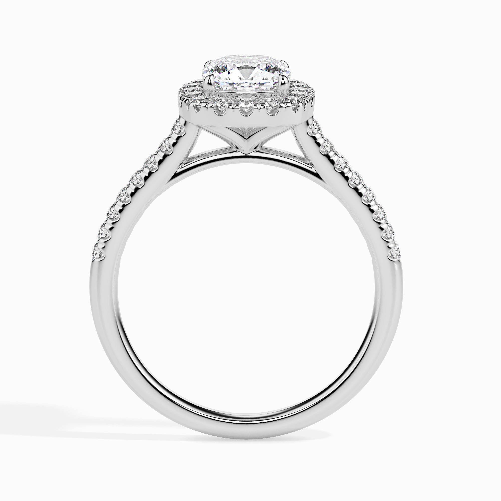 50-Pointer Cushion Cut Solitaire Halo Diamond Shank Platinum Engagement Ring JL PT 19033-A   Jewelove.US