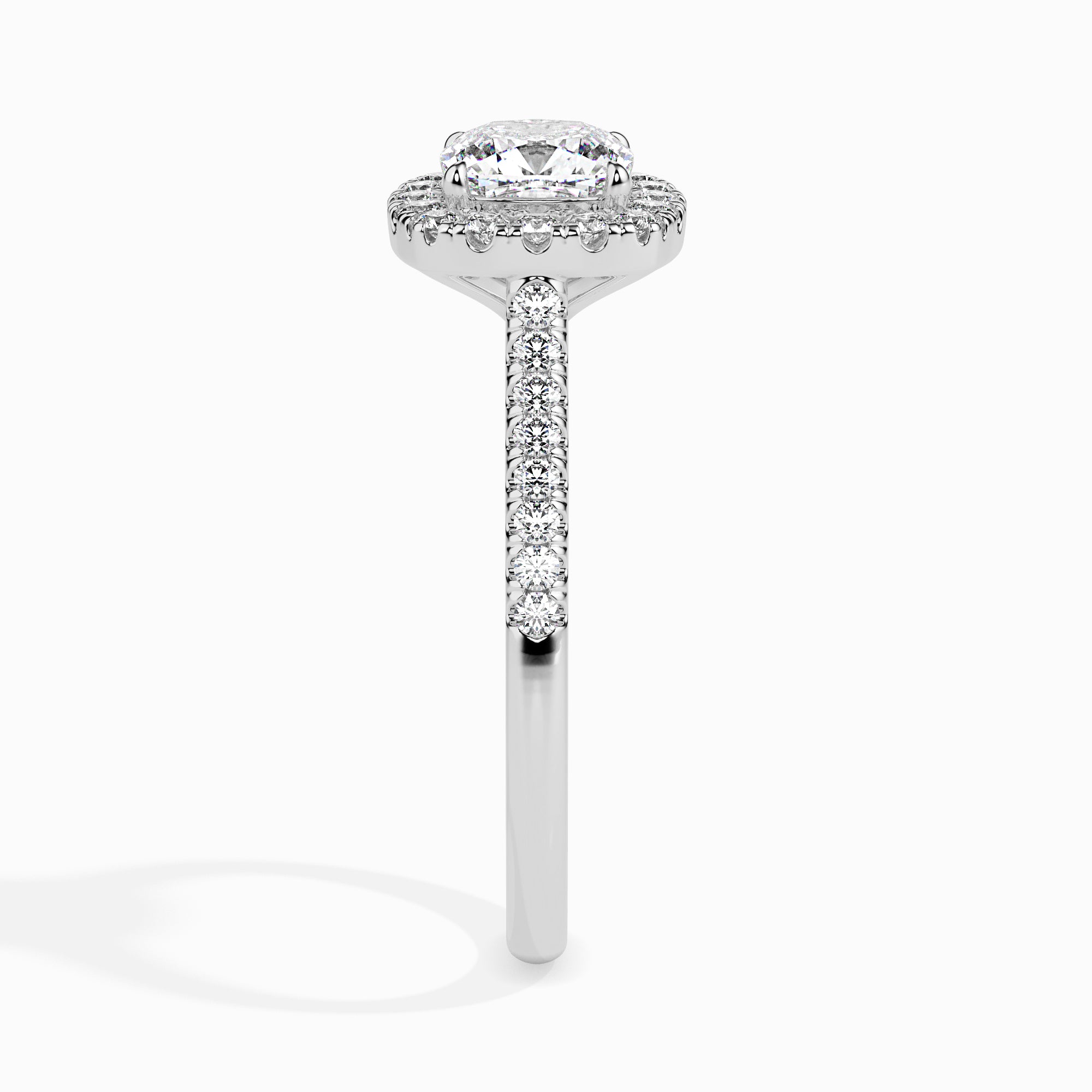 50-Pointer Cushion Cut Solitaire Halo Diamond Shank Platinum Engagement Ring JL PT 19033-A   Jewelove.US