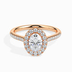 Load image into Gallery viewer, 70-Pointer Oval Cut Solitaire Halo Diamond Shank 18K Rose Gold Ring JL AU 19034R-B   Jewelove.US
