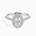 Load image into Gallery viewer, 30-Pointer Oval Cut Solitaire Halo Diamond Shank Platinum Ring JL PT 19034   Jewelove.US
