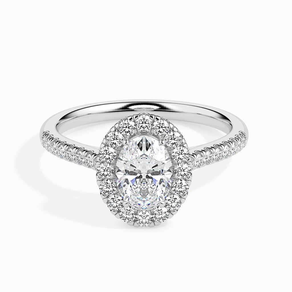 50-Pointer Oval Cut Solitaire Halo Diamond Shank Platinum Ring JL PT 19034-A   Jewelove.US