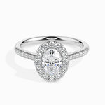 Load image into Gallery viewer, 50-Pointer Oval Cut Solitaire Halo Diamond Shank Platinum Ring JL PT 19034-A
