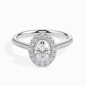 70-Pointer Oval Cut Solitaire Halo Diamond Shank Platinum Ring JL PT 19034-B   Jewelove.US