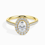 Load image into Gallery viewer, 30-Pointer Oval Cut Solitaire Halo Diamond Shank 18K Yellow Gold Ring JL AU 19034Y
