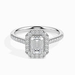 Load image into Gallery viewer, 30-Pointer Emerald Cut Solitaire Halo Diamond Shank Platinum Ring JL PT 19035   Jewelove.US
