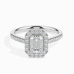 Load image into Gallery viewer, 70-Pointer Emerald Cut Solitaire Halo Diamond Shank Platinum Ring JL PT 19035-B
