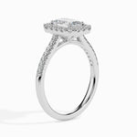 Load image into Gallery viewer, 70-Pointer Emerald Cut Solitaire Halo Diamond Shank Platinum Ring JL PT 19035-B
