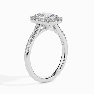 70-Pointer Emerald Cut Solitaire Halo Diamond Shank Platinum Ring JL PT 19035-B