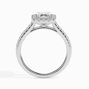 70-Pointer Emerald Cut Solitaire Halo Diamond Shank Platinum Ring JL PT 19035-B