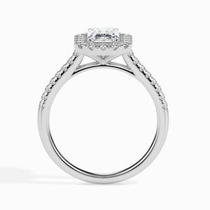 70-Pointer Emerald Cut Solitaire Halo Diamond Shank Platinum Ring JL PT 19035-B   Jewelove.US