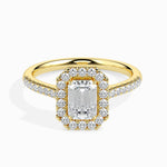 Load image into Gallery viewer, 50-Pointer Emerald Cut Solitaire Halo Diamond Shank 18K Yellow Gold Ring JL AU 19035Y-A
