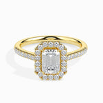 Load image into Gallery viewer, 70-Pointer Emerald Cut Solitaire Halo Diamond Shank 18K Yellow Gold Ring JL AU 19035Y-B   Jewelove.US
