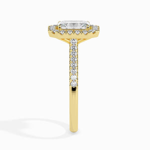 70-Pointer Emerald Cut Solitaire Halo Diamond Shank 18K Yellow Gold Ring JL AU 19035Y-B   Jewelove.US