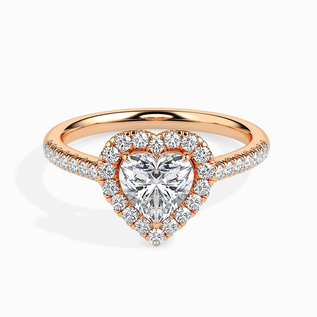 50-Pointer Heart Cut Solitaire Halo Diamond Shank 18K Rose Gold Ring JL AU 19038R-A   Jewelove.US