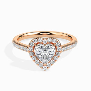 50-Pointer Heart Cut Solitaire Halo Diamond Shank 18K Rose Gold Ring JL AU 19038R-A