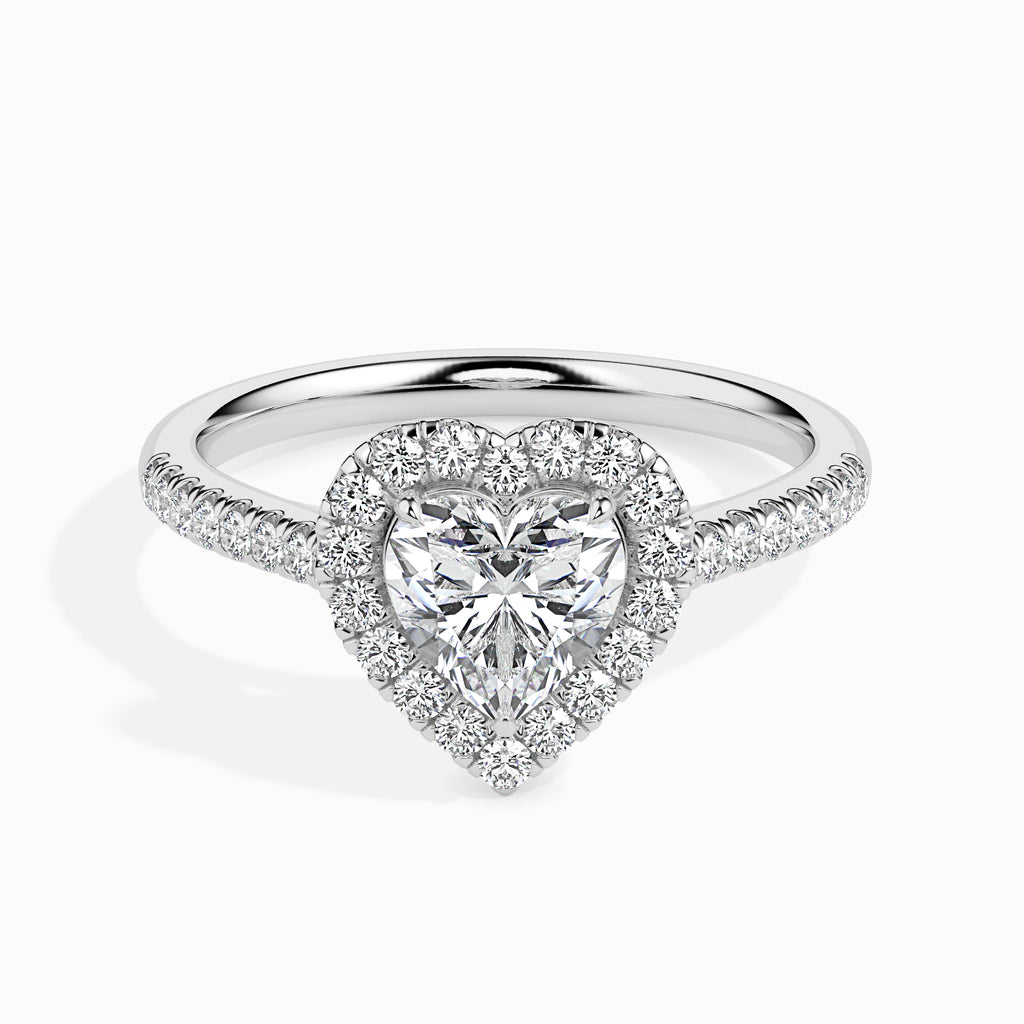 30-Pointer Heart Cut Solitaire Halo Diamond Shank Platinum Ring JL PT 19038   Jewelove.US
