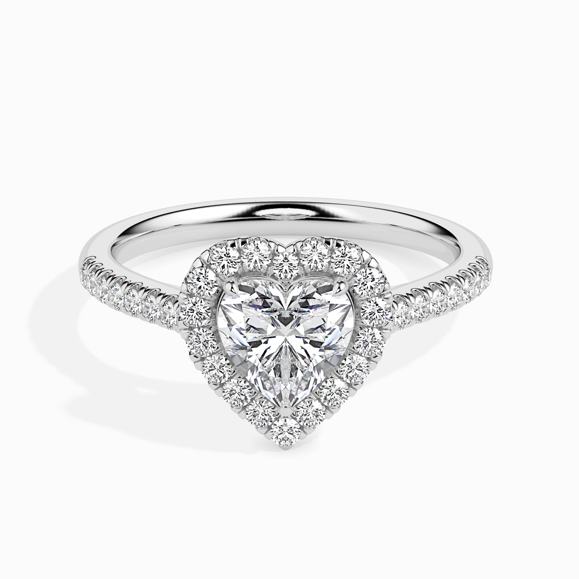 70-Pointer Heart Cut Solitaire Halo Diamond Shank Platinum Ring JL PT 19038-B
