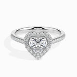 Load image into Gallery viewer, 70-Pointer Heart Cut Solitaire Halo Diamond Shank Platinum Ring JL PT 19038-B
