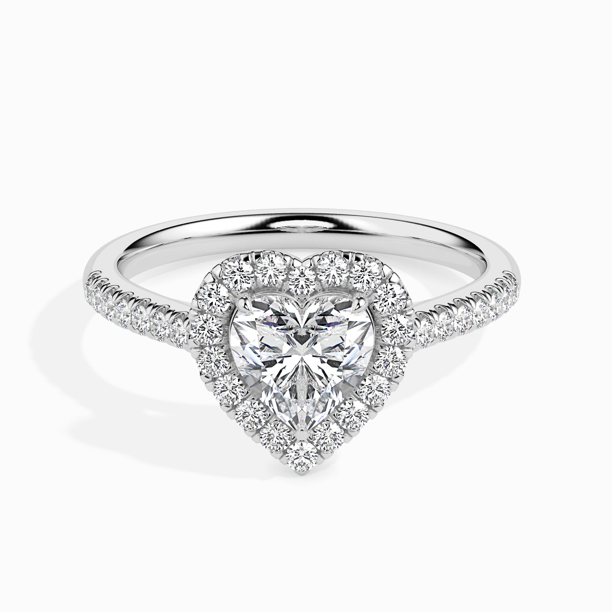 50-Pointer Heart Cut Solitaire Halo Diamond Shank Platinum Ring JL PT 19038-A