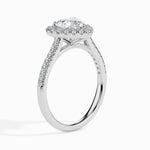 Load image into Gallery viewer, 70-Pointer Heart Cut Solitaire Halo Diamond Shank Platinum Ring JL PT 19038-B
