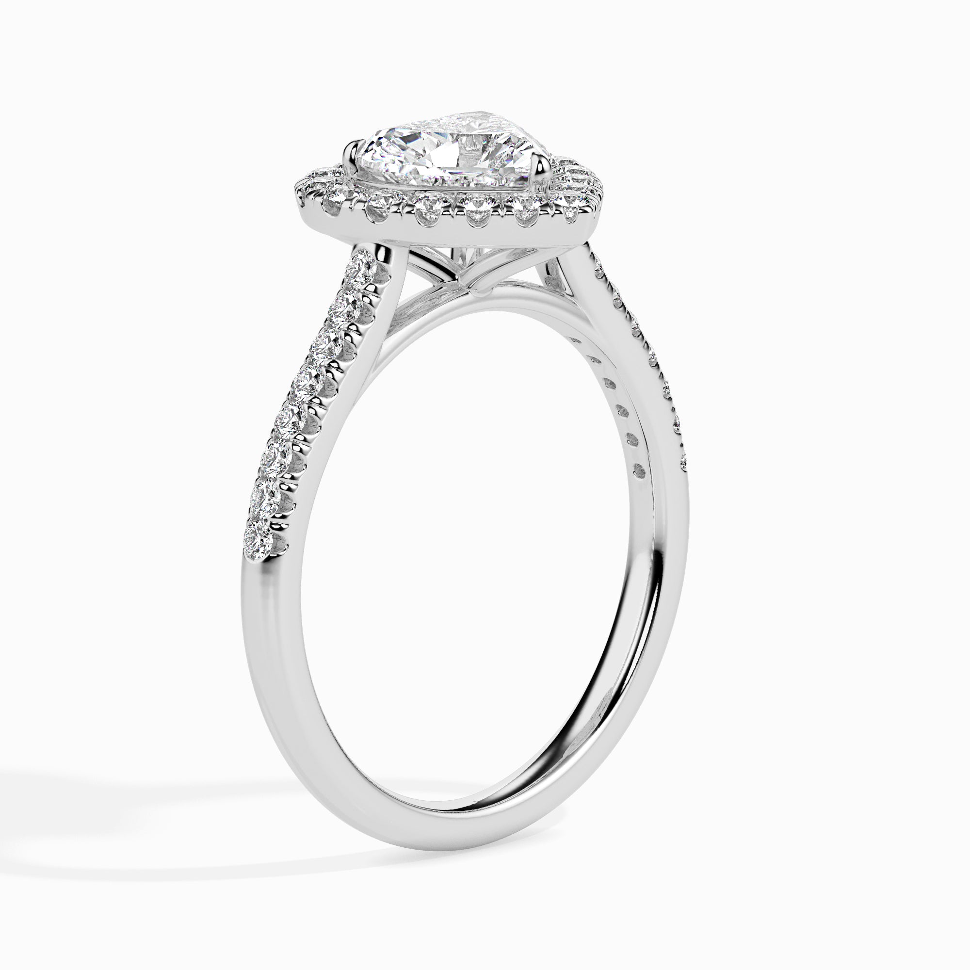 50-Pointer Heart Cut Solitaire Halo Diamond Shank Platinum Ring JL PT 19038-A   Jewelove.US