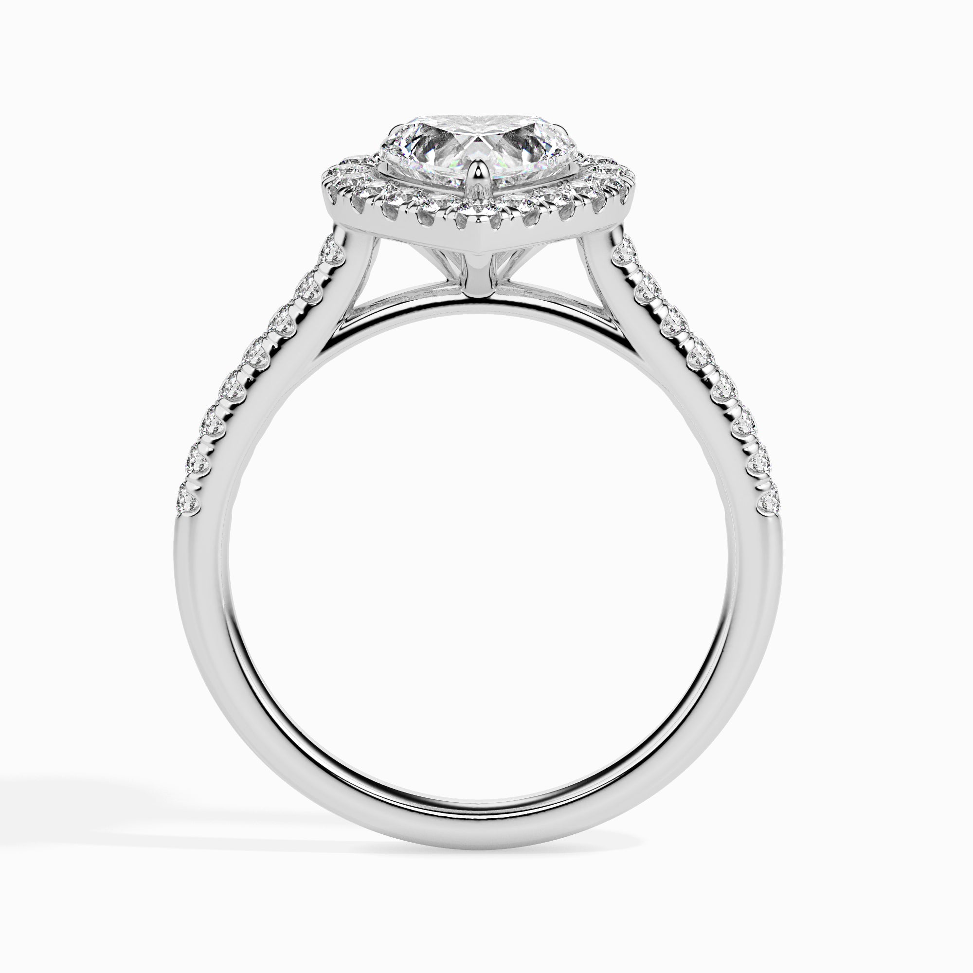 50-Pointer Heart Cut Solitaire Halo Diamond Shank Platinum Ring JL PT 19038-A   Jewelove.US