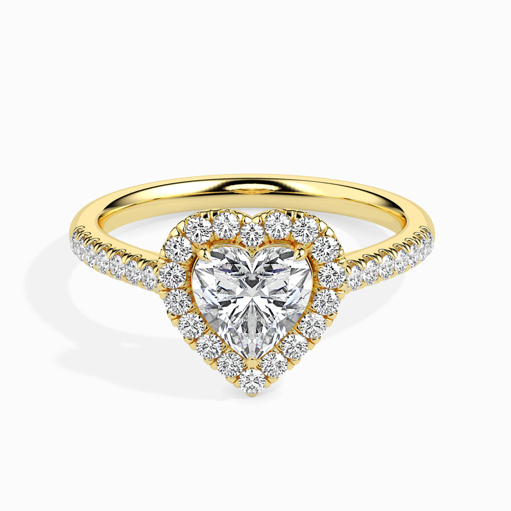 50-Pointer Heart Cut Solitaire Halo Diamond Shank 18K Yellow Gold Ring JL AU 19038Y-A   Jewelove.US