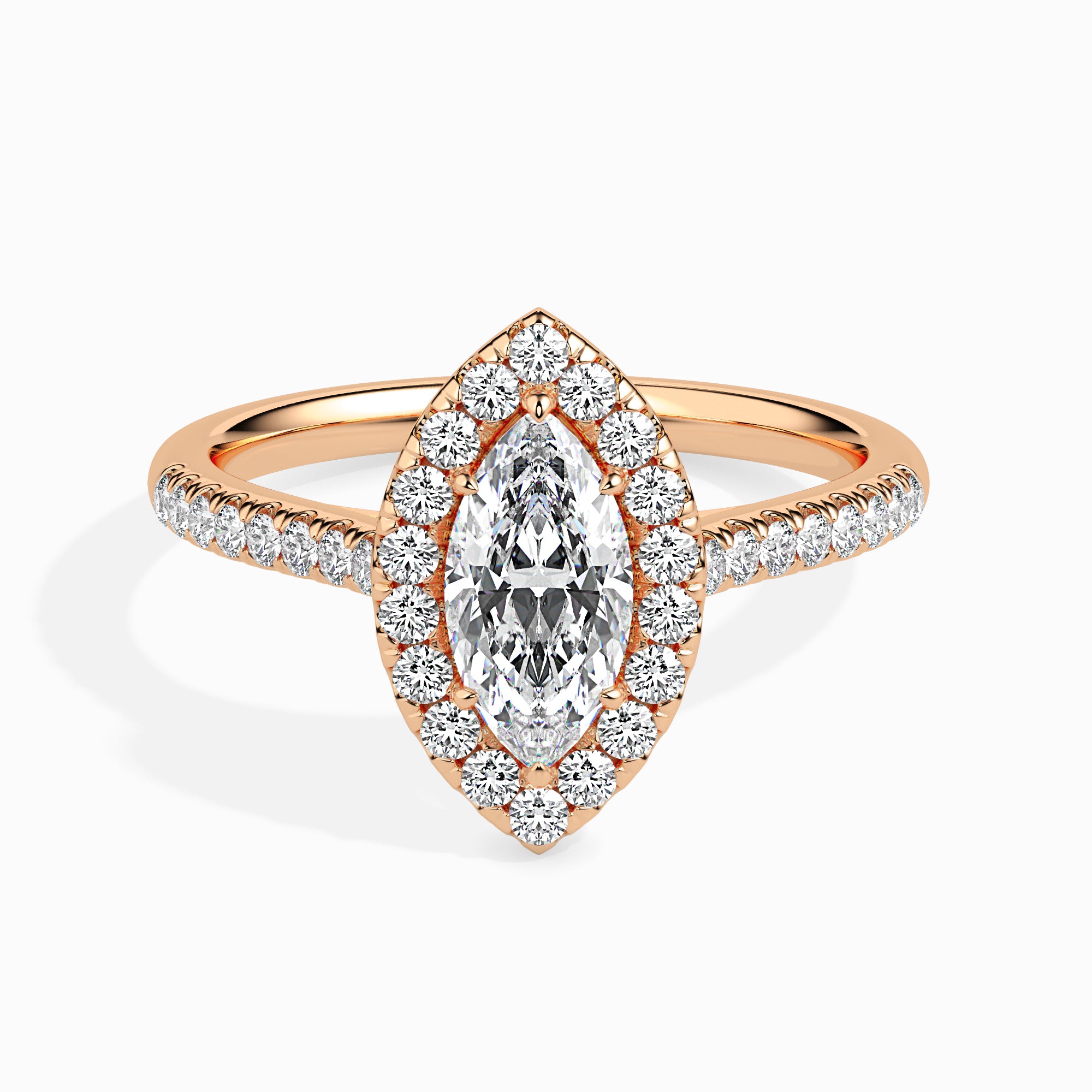70-Pointer Marquise Cut Solitaire Hako Diamond Shank 18K Rose Gold Ring JL AU 19039R-B
