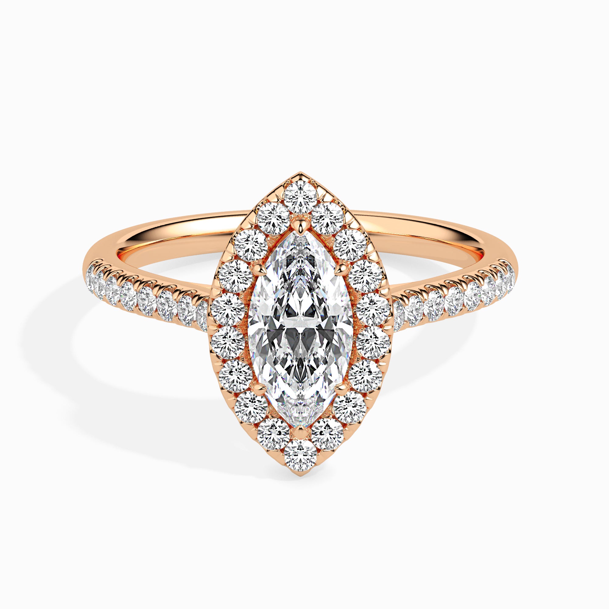 50-Pointer Marquise Cut Solitaire Hako Diamond Shank 18K Rose Gold Ring JL AU 19039R-A   Jewelove.US