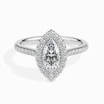 Load image into Gallery viewer, 30-Pointer Marquise Cut Solitaire Halo Diamond Shank Platinum Ring JL PT 19039   Jewelove.US
