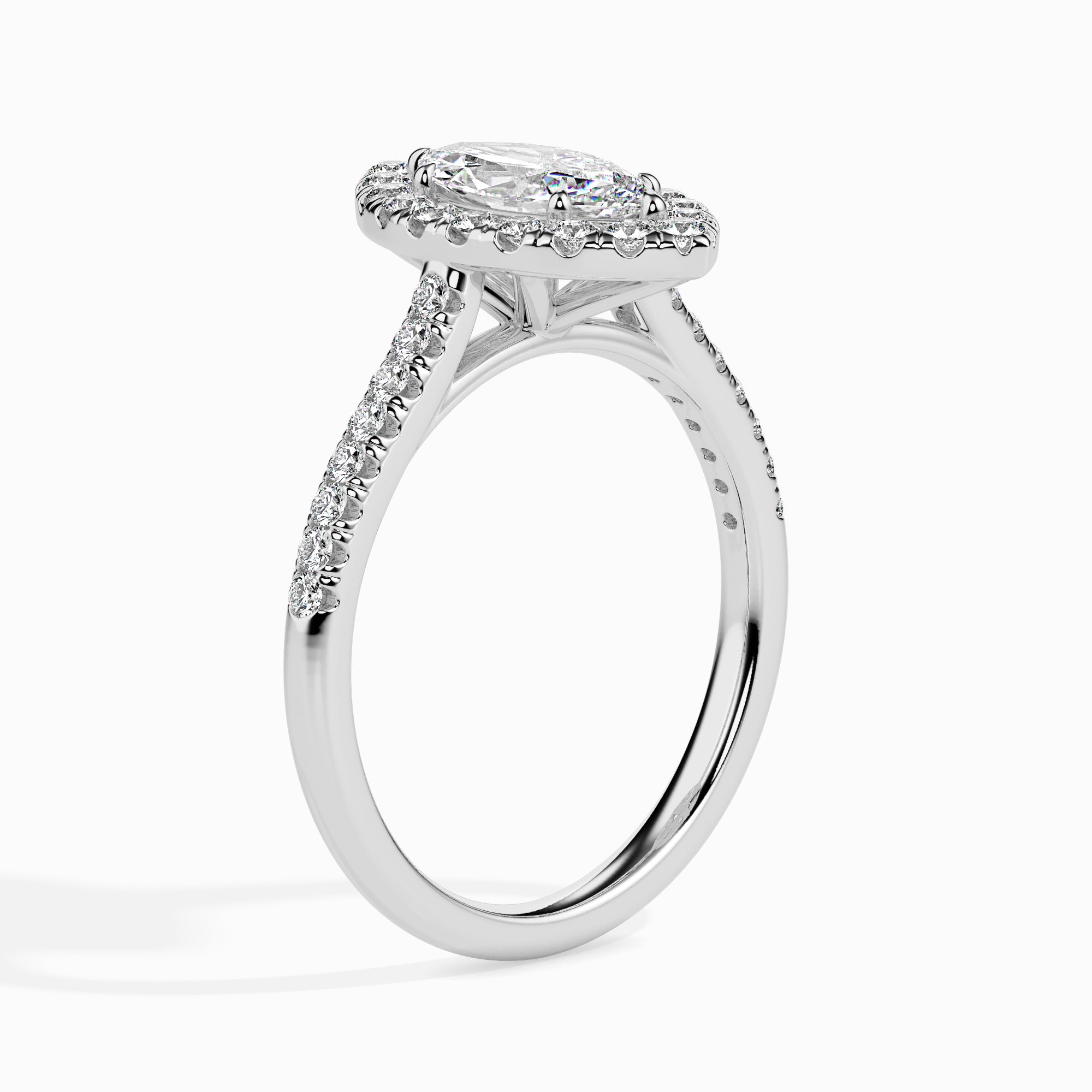 50-Pointer Marquise Cut Solitaire Halo Diamond Shank Platinum Ring JL PT 19039-A   Jewelove.US