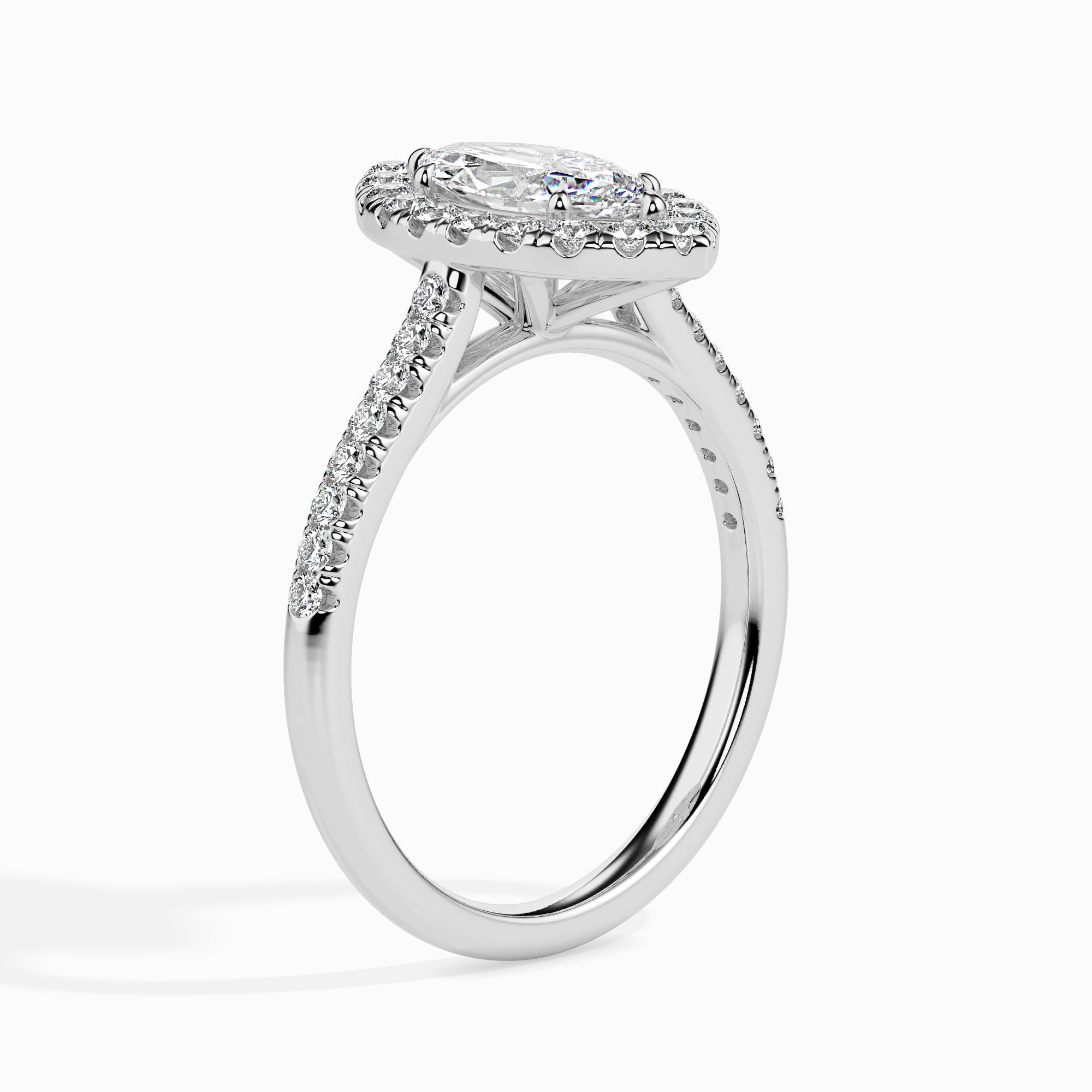 70-Pointer Marquise Cut Solitaire Halo Diamond Shank Platinum Ring JL PT 19039-B