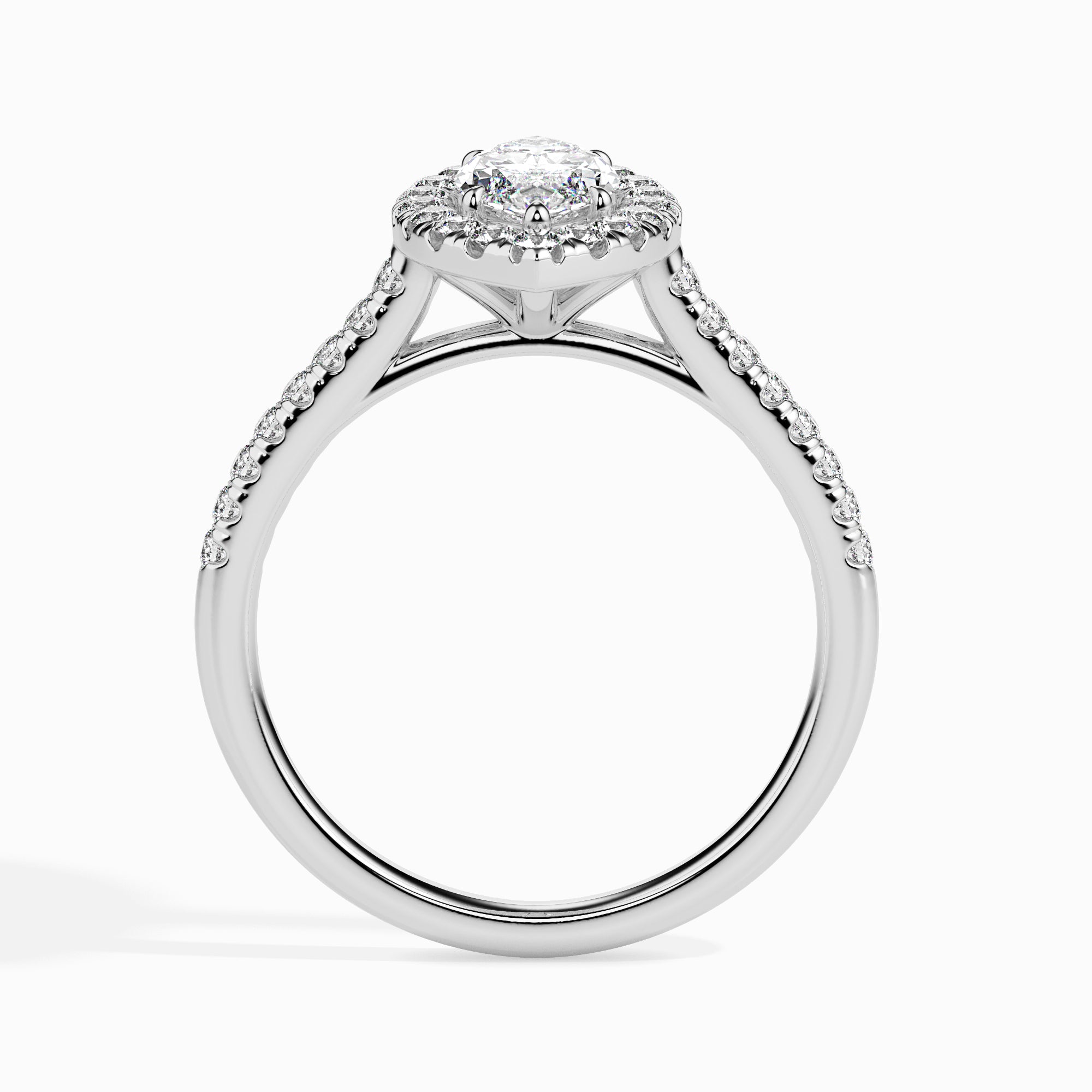 50-Pointer Marquise Cut Solitaire Halo Diamond Shank Platinum Ring JL PT 19039-A